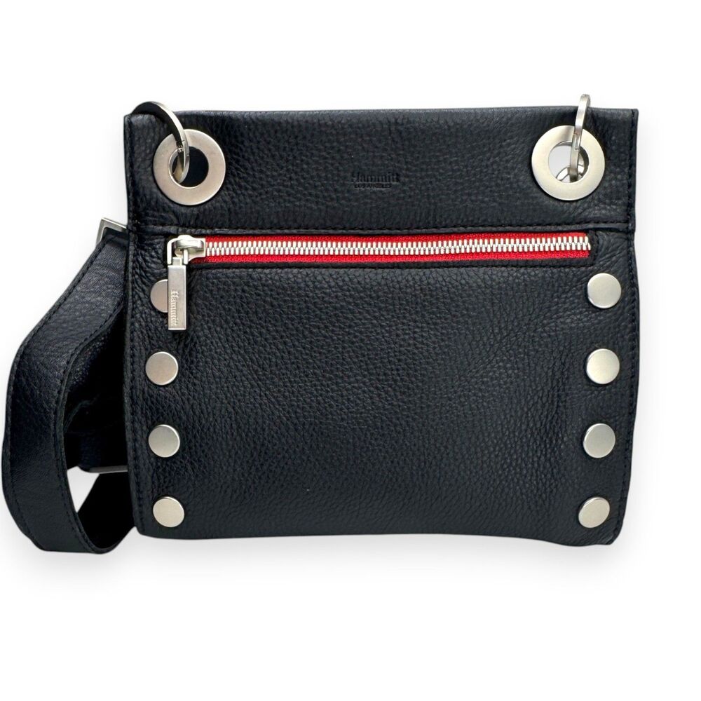 Hammitt Tony Small Black Leather Silver Red Zip Crossbody Shoulder Bag EUC - Picture 12 of 15